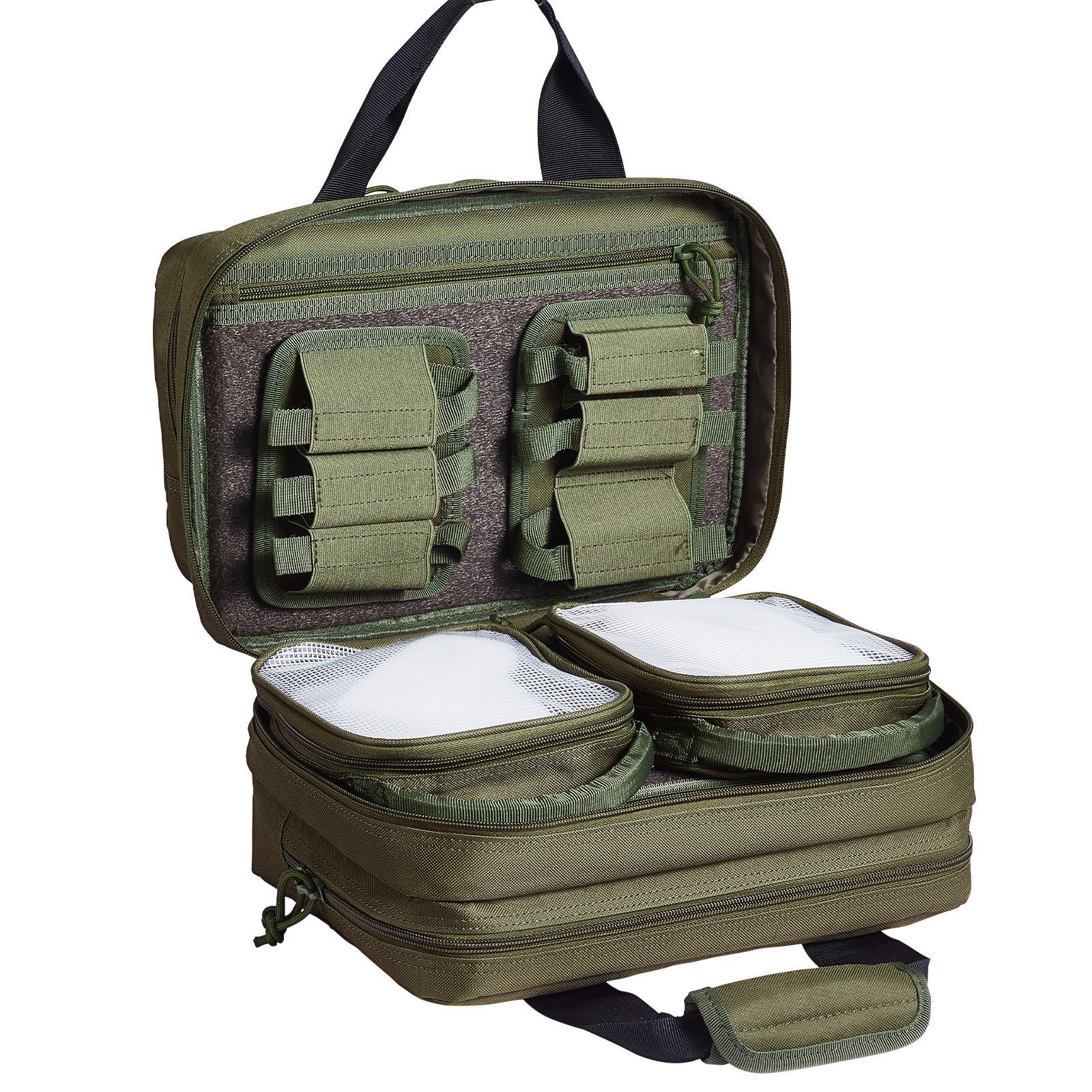VEVOR Range Bag for 2 Pistols, Tactical Gun Bag with 2 Built-in Removable Pistol Bags & 6 Detachable Magazines, Gun Range Bag for Outdoor Hunting Shooting, Lockable Carrying Handgun Bag Case, Green
