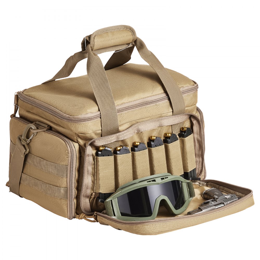 VEVOR Range Bag til 4 Pistols Tactical Gun Range Bag Enkel skulder Strip Brun