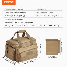 VEVOR Étui souple pour pistolet pour 4 pistolets Sac pour arme de poing Chasse en plein air Tir Marron