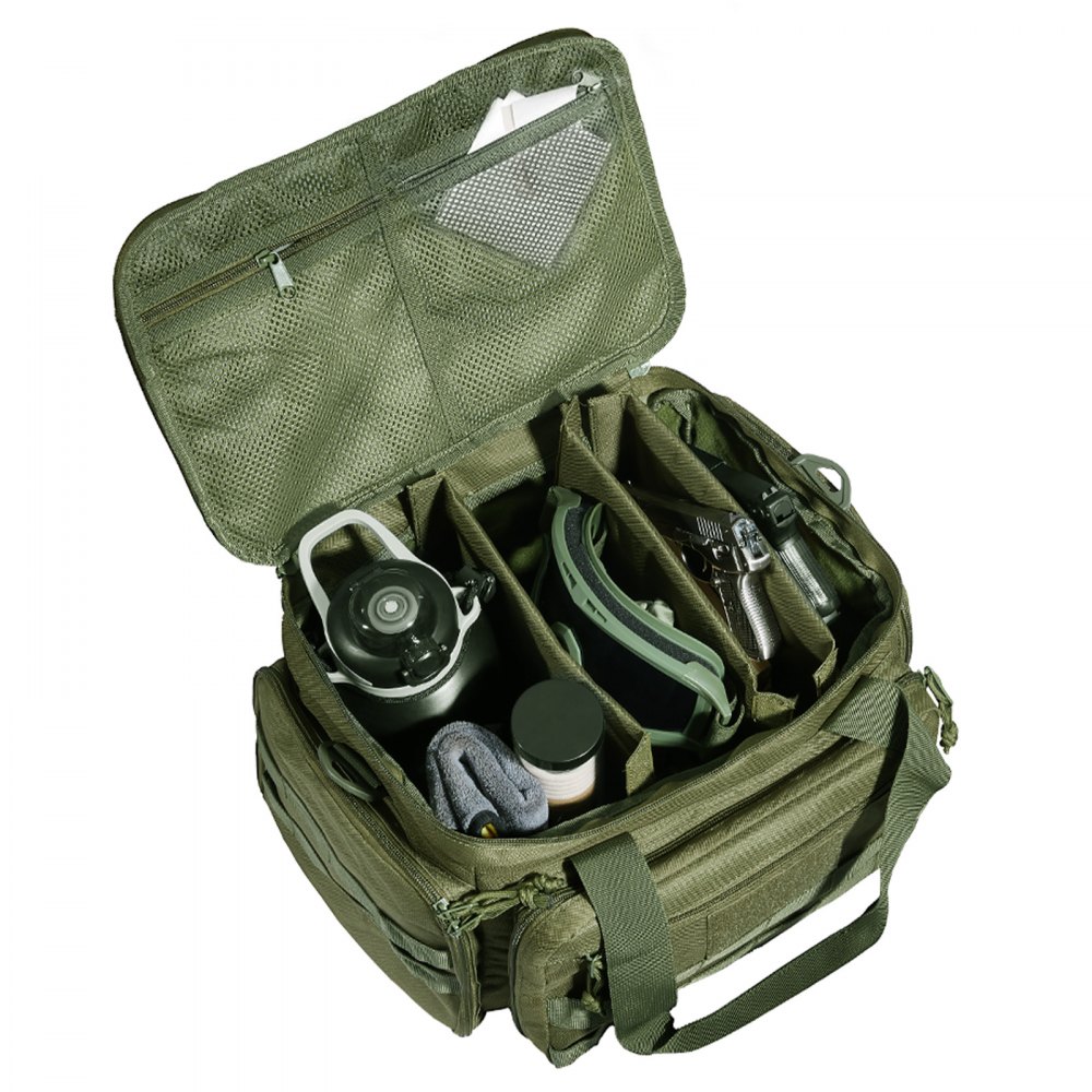 VEVOR Range Bag for 4 Pistols, Tactical Gun Range Bag with 3 Detachable Baffles & 6 Magazines, Firearm Shooting Handgun Bag for Outdoor Hunting Shooting Pistol Bag with Single Shoulder Strip, Green
