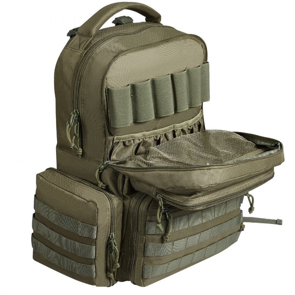 VEVOR Tactical Range Backpack for 6 Pistols, Gun Backpack with 6 Independent Pistol Bags & 10 Magazines, Pistol Backpack for Outdoor Hunting Shooting, Range Bag for Handguns Lockable Zipper,  Green