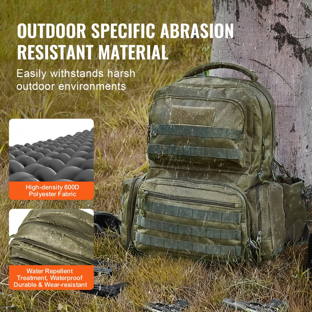 VEVOR Tactical Range Backpack for 6 Pistols, Gun Backpack with 6 Independent Pistol Bags & 10 Magazines, Pistol Backpack for Outdoor Hunting Shooting, Range Bag for Handguns Lockable Zipper,  Green