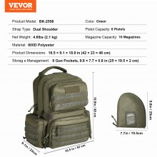 VEVOR Tactical Range Backpack for 6 Pistols Gun Backpack Green,Range Bag for Handguns Gun Case Bag with Lockable Zipper for Shooting Range Outdoor Hunting