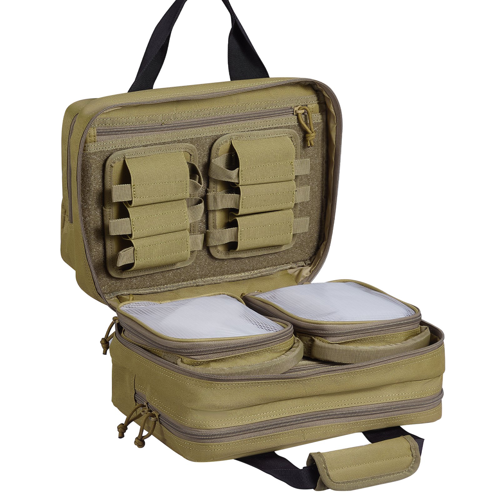 VEVOR Range Bag for 2 Pistols, Tactical Gun Bag with 2 Built-in Removable Pistol Bags & 6 Detachable Magazines, Gun Range Bag for Outdoor Hunting Shooting, Lockable Carrying Handgun Bag Case, Brown