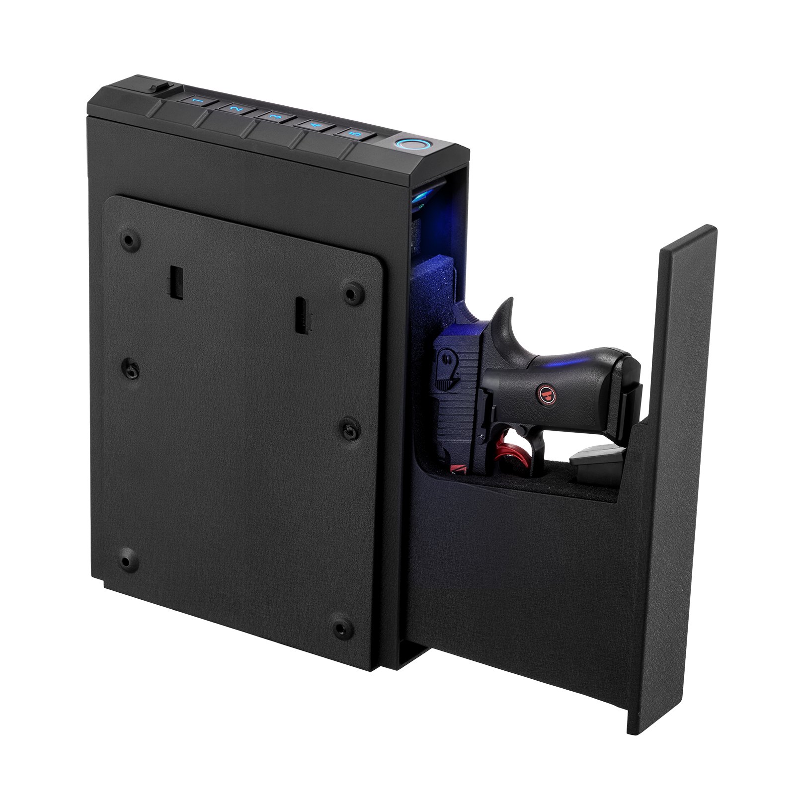 VEVOR Gun Safe, Slider Handgun Gun Safe with Fingerprint/Password/Key, 3-Way Quick Access Firearm Case Box with Lighting for 1 Pistol & Magazine, Mounted Pistol Gun Box for Nightstand Bedside Desk Car