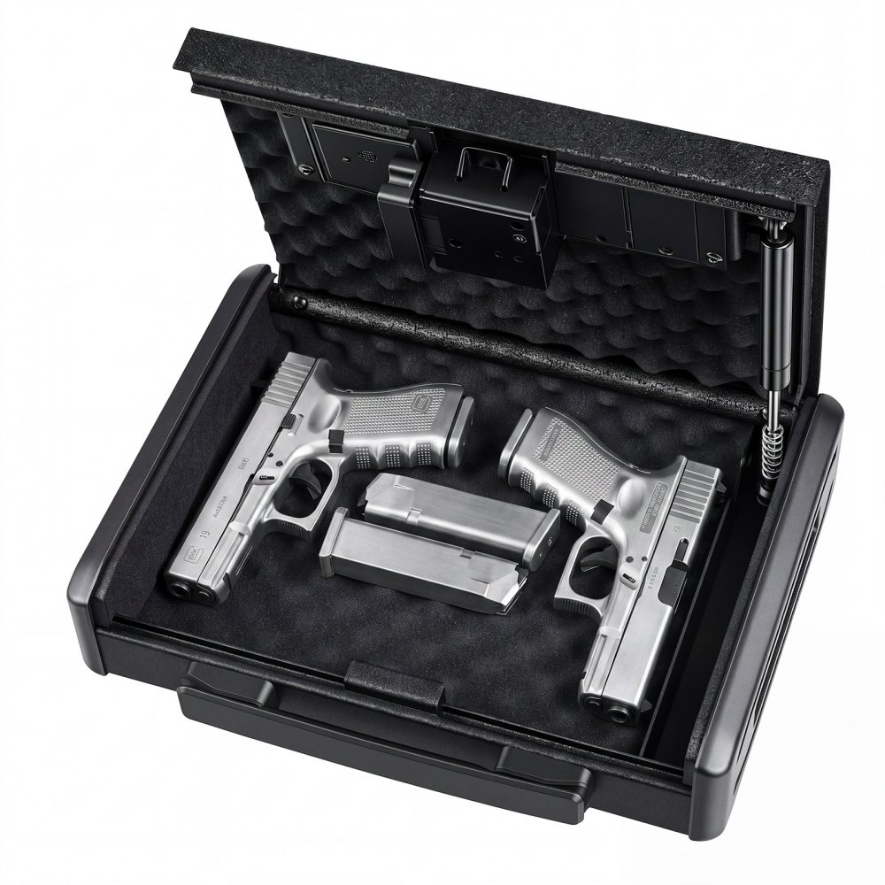 VEVOR Gun Safe for Handgun Portable Biometric Fingerprint Pistol Gun Safe, for Nightstand, Travel, Car, 3-Way Quick Access, Thick Steel Construction, with Carry Handle, Optional Silent Mode, Black