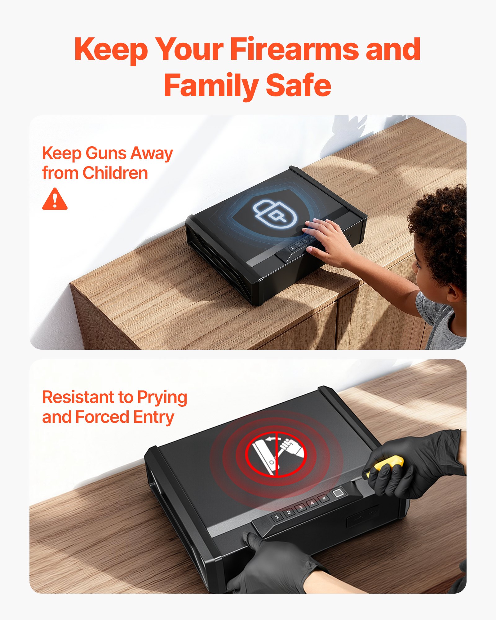 VEVOR Gun Safe, Heavy Duty Handgun Safe with Fingerprint/Password/Key, 3-Way Quick Access Firearm Case Box with Lighting for 2 Pistols & 2 Magazines, Pistol Gun Box for Nightstand Bedside Desk Car