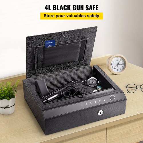 VEVOR Gun Safe, Q235 Steel Handgun Safe, 3-Way Access Firearm Case Box, 4L Gun Box, Advanced Biometric Technology Travel Gun Safe, Portable Design Pistol Gun Safe for handgun, Cash, Jewelry, Watch