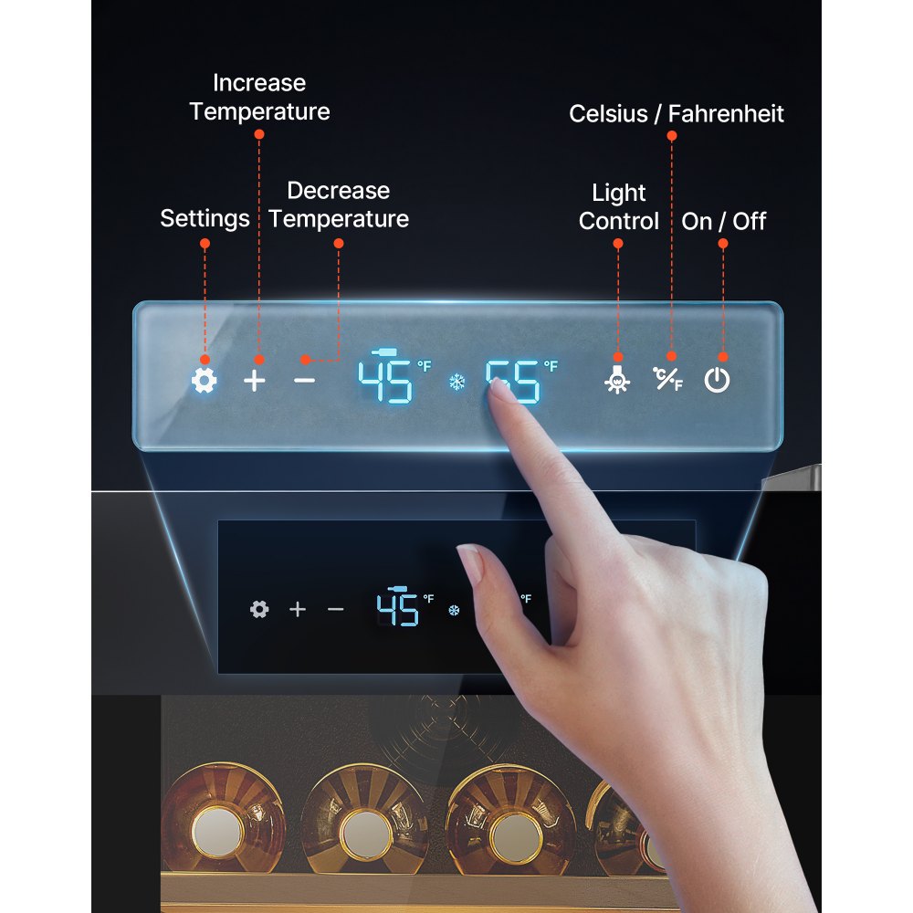 VEVOR 32 Bottle Wine Fridge, Freestanding Wine Cooler Refrigerator, Dual Zone Cooler, 41℉ to 65℉ Adjustable Temp Mini Cellar, Glass Door, For Home Office Bar, Red White Champagne or Sparkling Wines