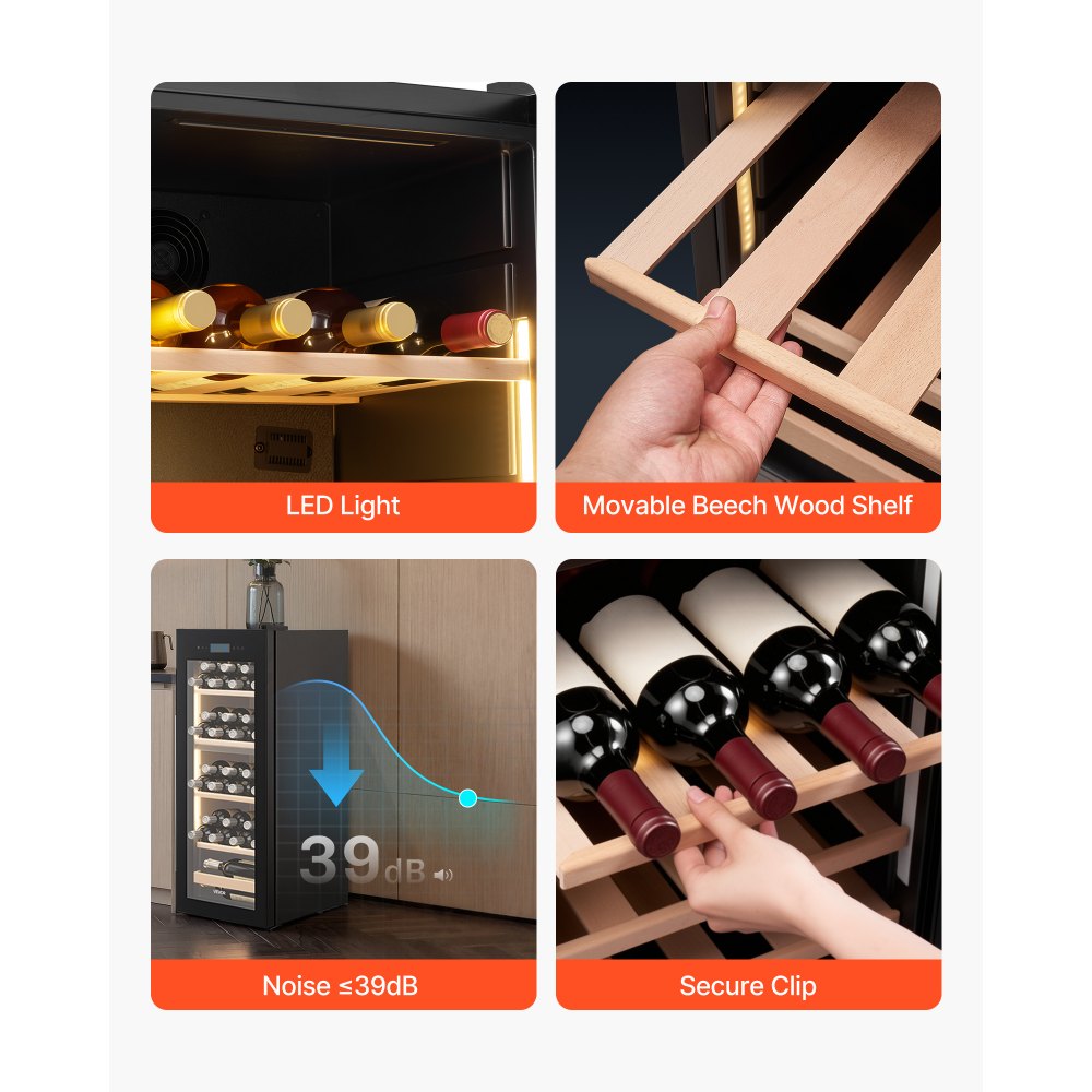 VEVOR 32 Bottle Wine Fridge, Freestanding Wine Cooler Refrigerator, Dual Zone Cooler, 41℉ to 65℉ Adjustable Temp Mini Cellar, Glass Door, For Home Office Bar, Red White Champagne or Sparkling Wines