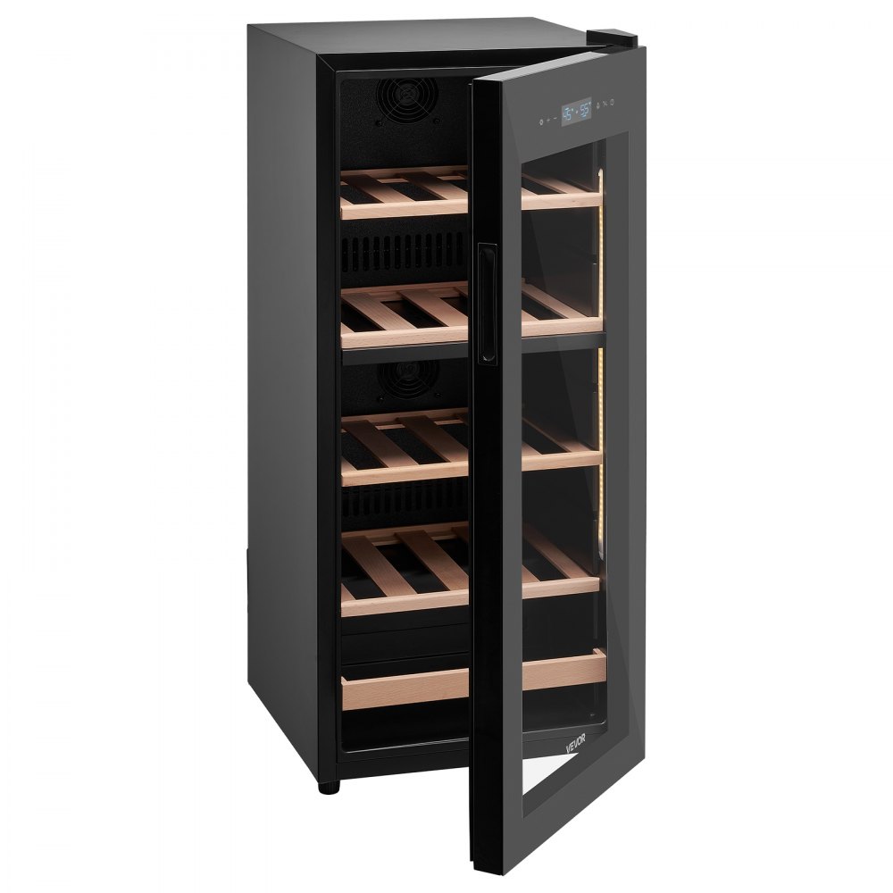 VEVOR 32 Bottle Wine Fridge, Freestanding Wine Cooler Refrigerator, Dual Zone Cooler, 41℉ to 65℉ Adjustable Temp Mini Cellar, Glass Door, For Home Office Bar, Red White Champagne or Sparkling Wines