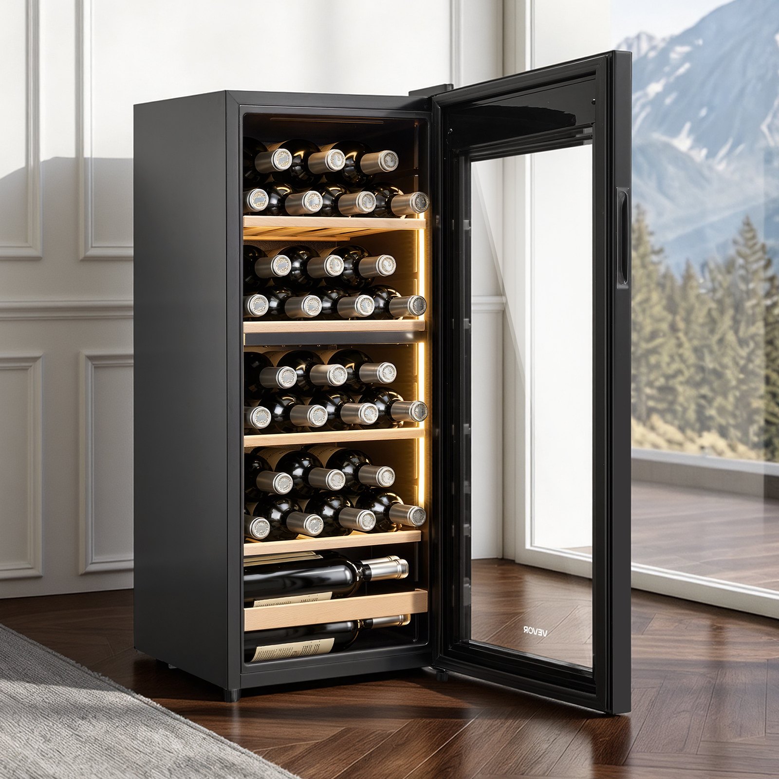 VEVOR 32 Bottle Wine Fridge, Freestanding Wine Cooler Refrigerator, Dual Zone Cooler, 41℉ to 65℉ Adjustable Temp Mini Cellar, Glass Door, For Home Office Bar, Red White Champagne or Sparkling Wines