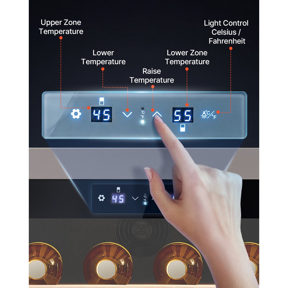 VEVOR 52 Bottle Wine Fridge, Freestanding Wine Cooler Refrigerator, Dual Zone Cooler, 41℉ to 65℉ Adjustable Temp Mini Cellar, Glass Door, For Home Office Bar, Red White Champagne or Sparkling Wines