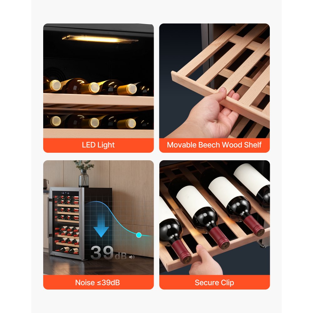 VEVOR 52 Bottle Wine Fridge, Freestanding Wine Cooler Refrigerator, Dual Zone Cooler, 41℉ to 65℉ Adjustable Temp Mini Cellar, Glass Door, For Home Office Bar, Red White Champagne or Sparkling Wines