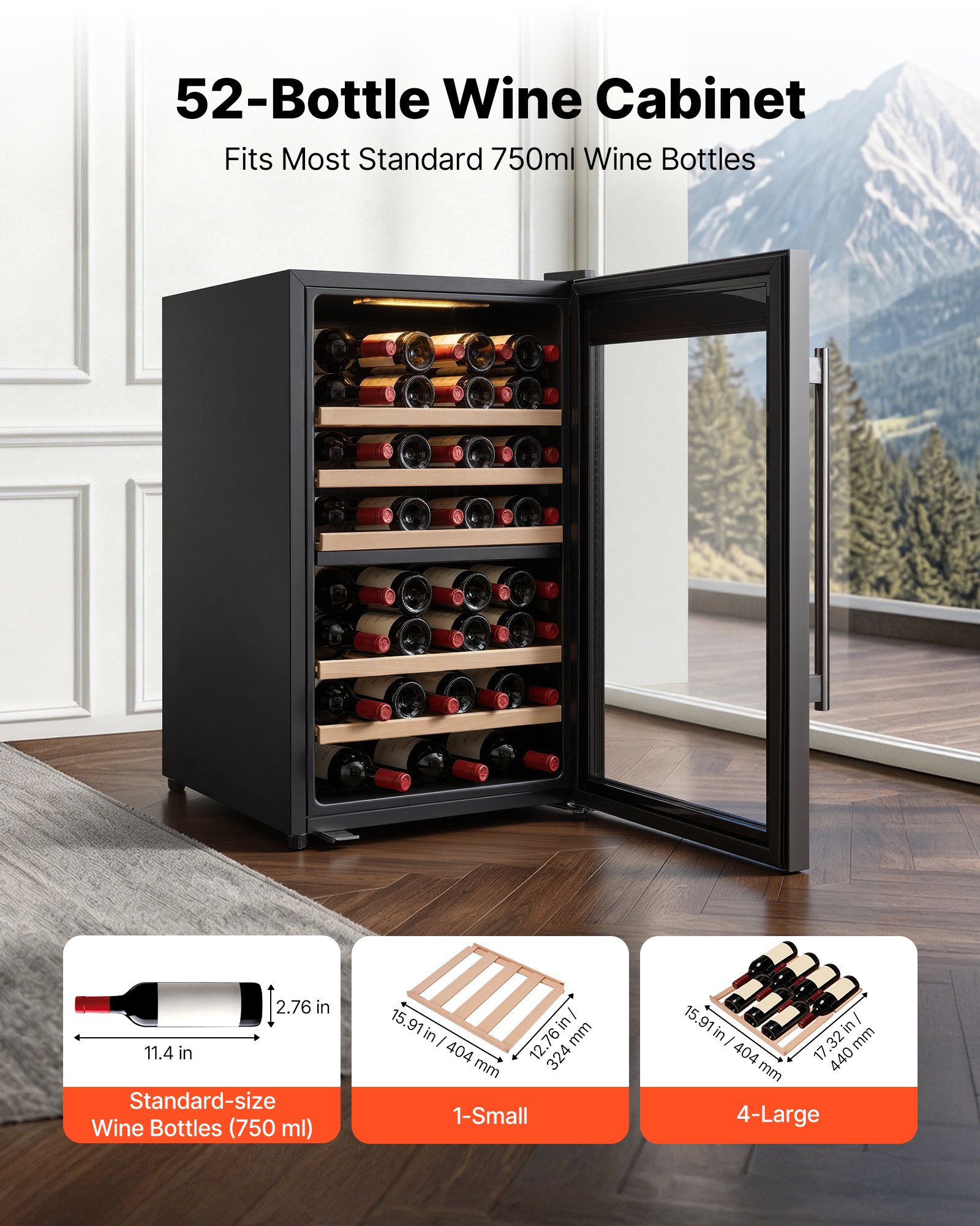 VEVOR 52 Bottle Wine Fridge, Freestanding Wine Cooler Refrigerator, Dual Zone Cooler, 41℉ to 65℉ Adjustable Temp Mini Cellar, Glass Door, For Home Office Bar, Red White Champagne or Sparkling Wines