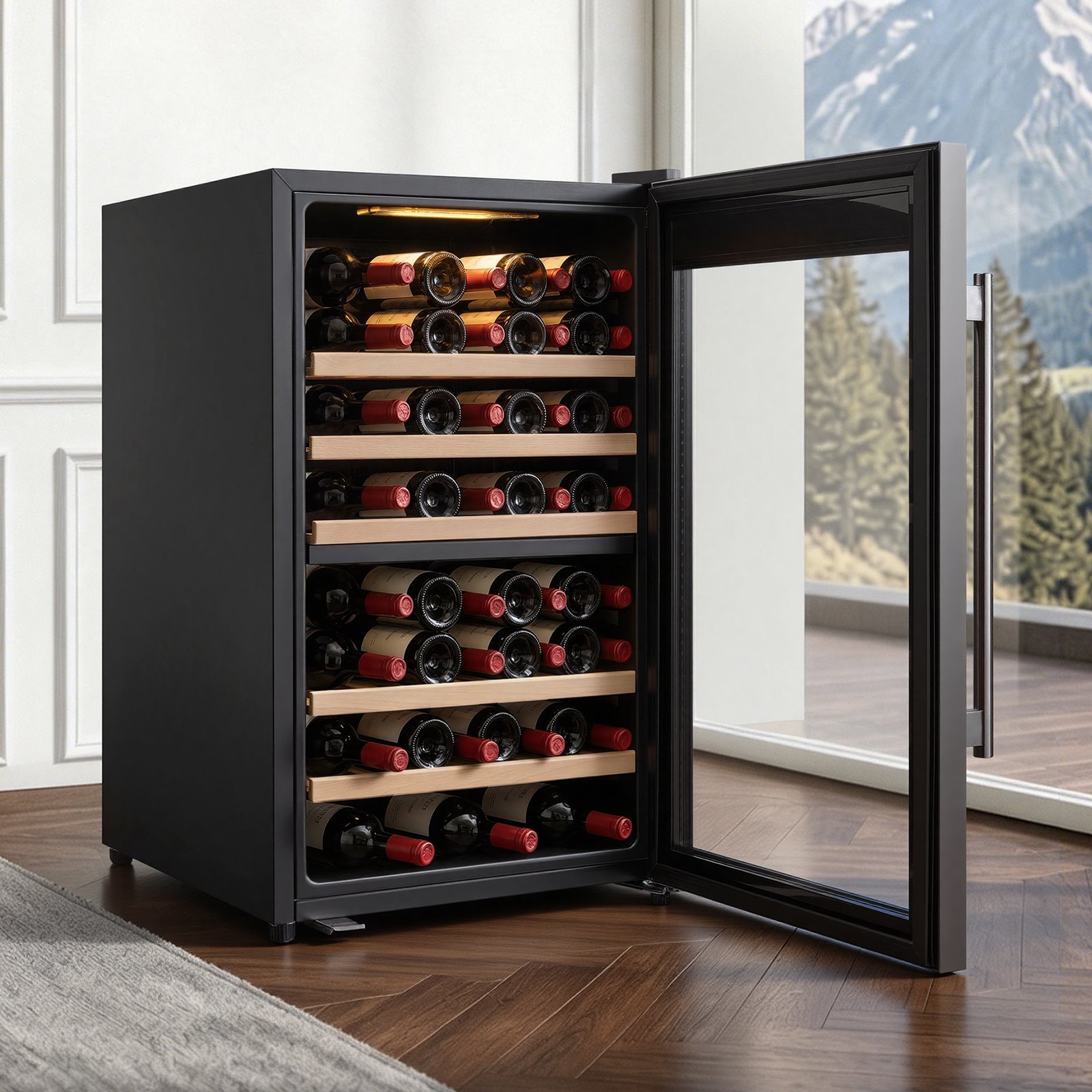 VEVOR 52 Bottle Wine Fridge, Freestanding Wine Cooler Refrigerator, Dual Zone Cooler, 41℉ to 65℉ Adjustable Temp Mini Cellar, Glass Door, For Home Office Bar, Red White Champagne or Sparkling Wines