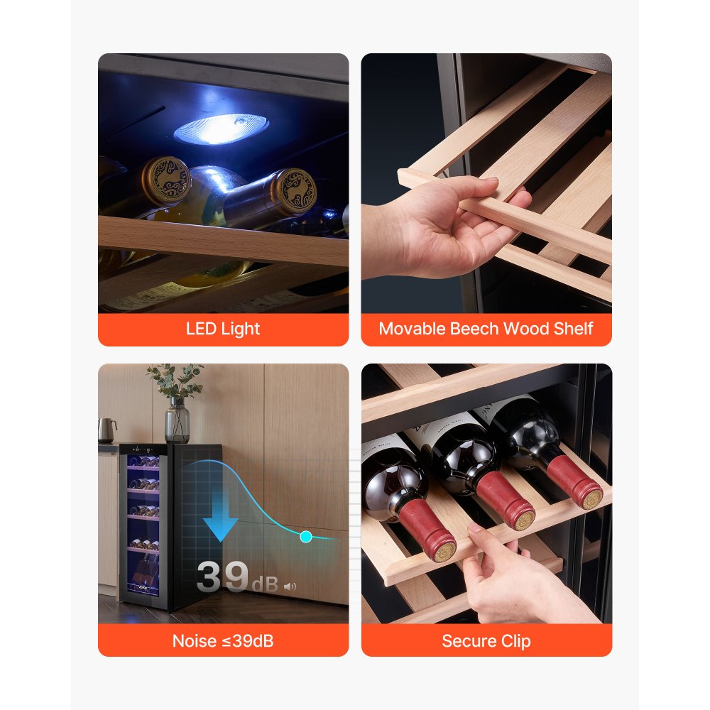 VEVOR 20 Bottle Wine Fridge, Freestanding Wine Cooler Refrigerator, Dual Zone Cooler, 41℉ to 65℉ Adjustable Temp Mini Cellar, Glass Door, For Home Office Bar, Red White Champagne or Sparkling Wines