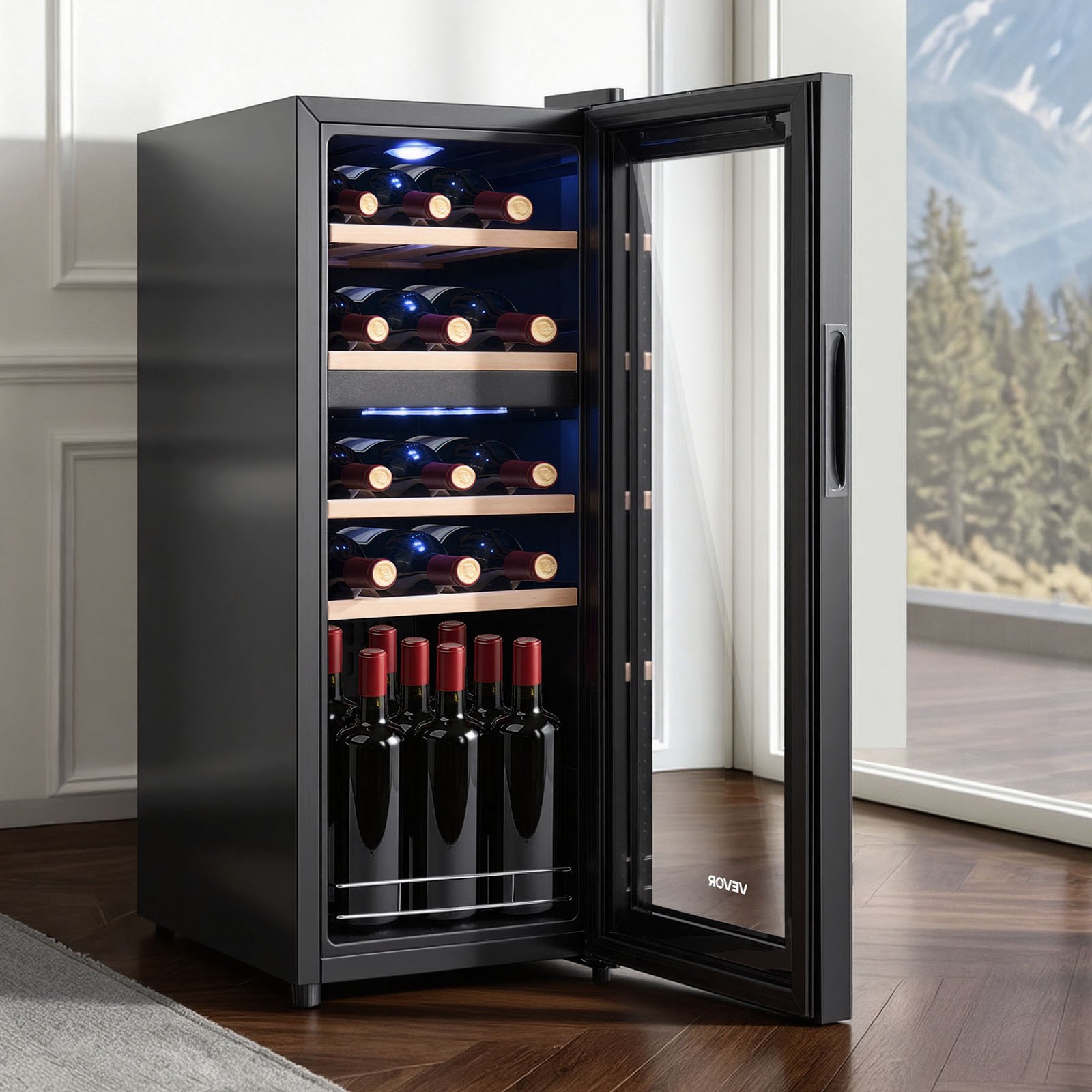 VEVOR 20 Bottle Wine Fridge, Freestanding Wine Cooler Refrigerator, Dual Zone Cooler, 41℉ to 65℉ Adjustable Temp Mini Cellar, Glass Door, For Home Office Bar, Red White Champagne or Sparkling Wines