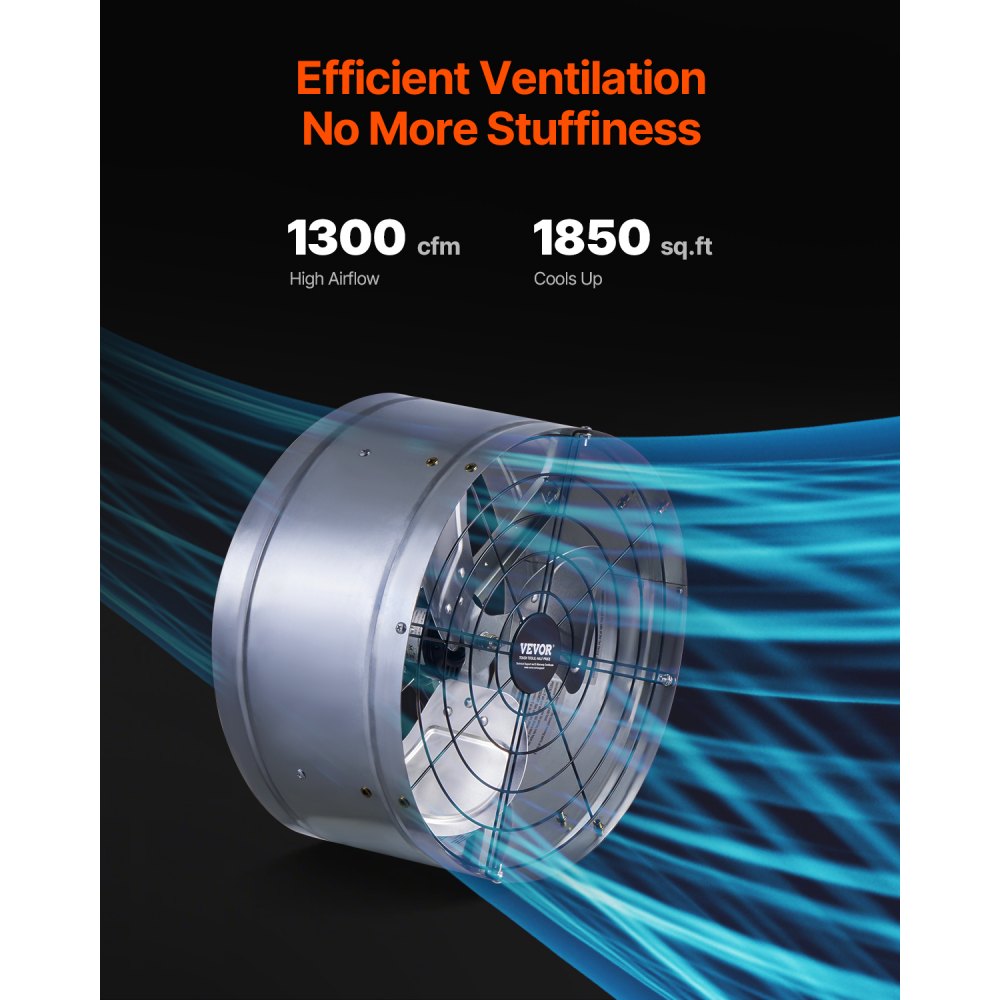 VEVOR Gable Mount Fan, 15 Inch Attic Exhaust Fan with Adjustable Thermostat & Outer Mesh, 1300 CFM House Ventilator Cools Up to 1850 Sq.Ft, Quiet Ventilation for Roof, Garage & Shop, Galvanized Color