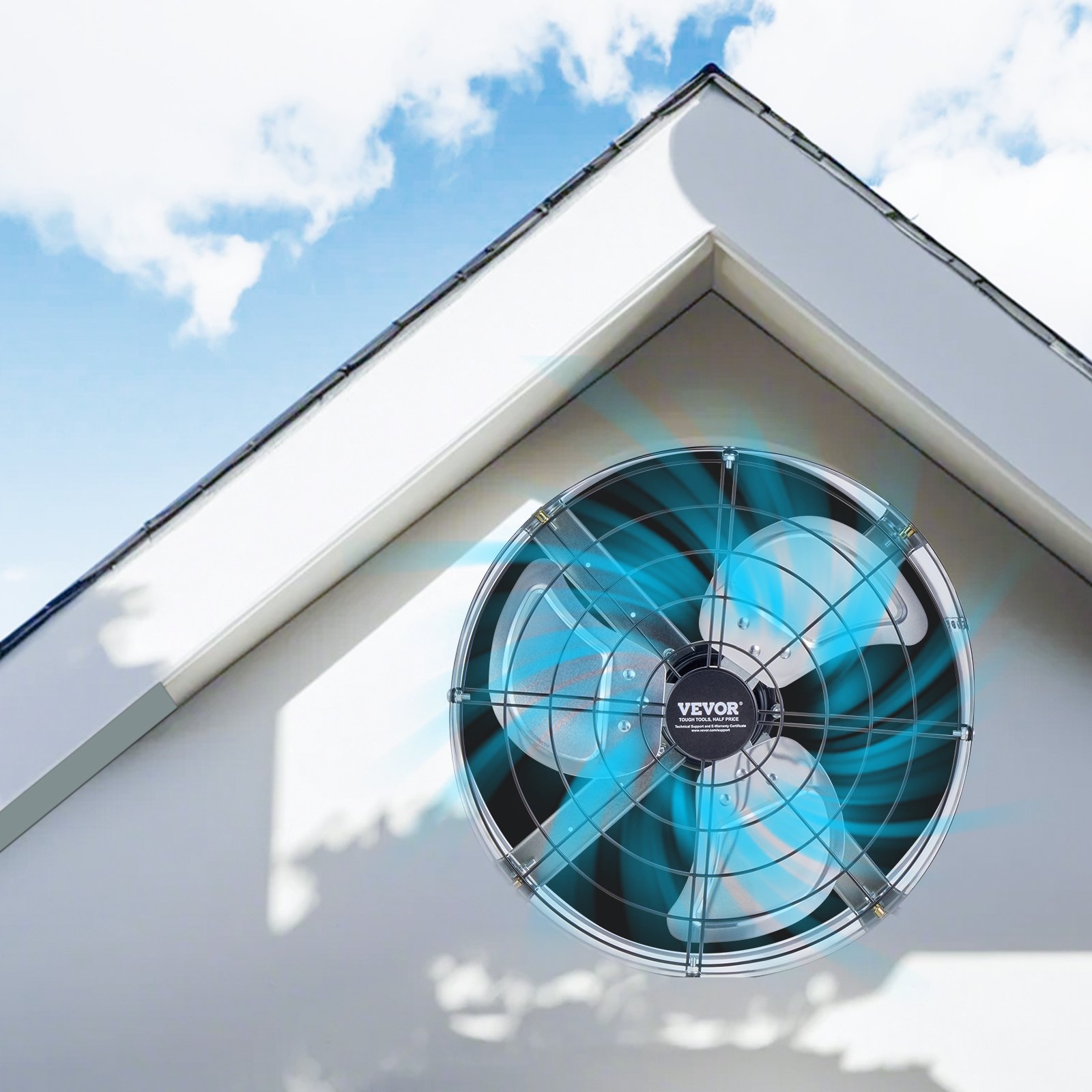 VEVOR Gable Mount Fan, 15 Inch Attic Exhaust Fan with Adjustable Thermostat & Outer Mesh, 1300 CFM House Ventilator Cools Up to 1850 Sq.Ft, Quiet Ventilation for Roof, Garage & Shop, Galvanized Color
