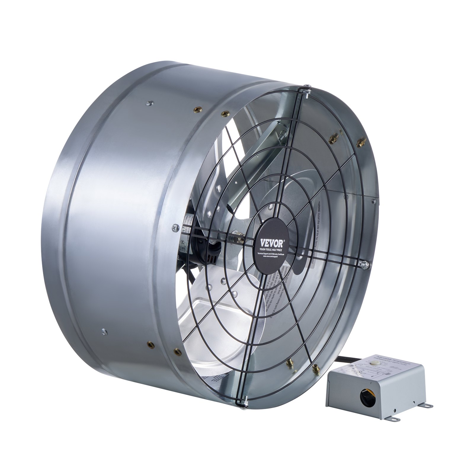 VEVOR Gable Mount Fan, 15 Inch Attic Exhaust Fan with Adjustable Thermostat & Outer Mesh, 1300 CFM House Ventilator Cools Up to 1850 Sq.Ft, Quiet Ventilation for Roof, Garage & Shop, Galvanized Color
