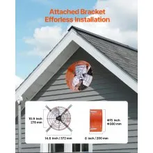 VEVOR Gable Mount Fan, 15 Inch Attic Exhaust Fan with Adjustable Thermostat & Outer Mesh, 1650 CFM House Ventilator Cools Up to 2360 Sq.Ft, Quiet Ventilation for Roof, Garage & Shop, Vibrant Orange