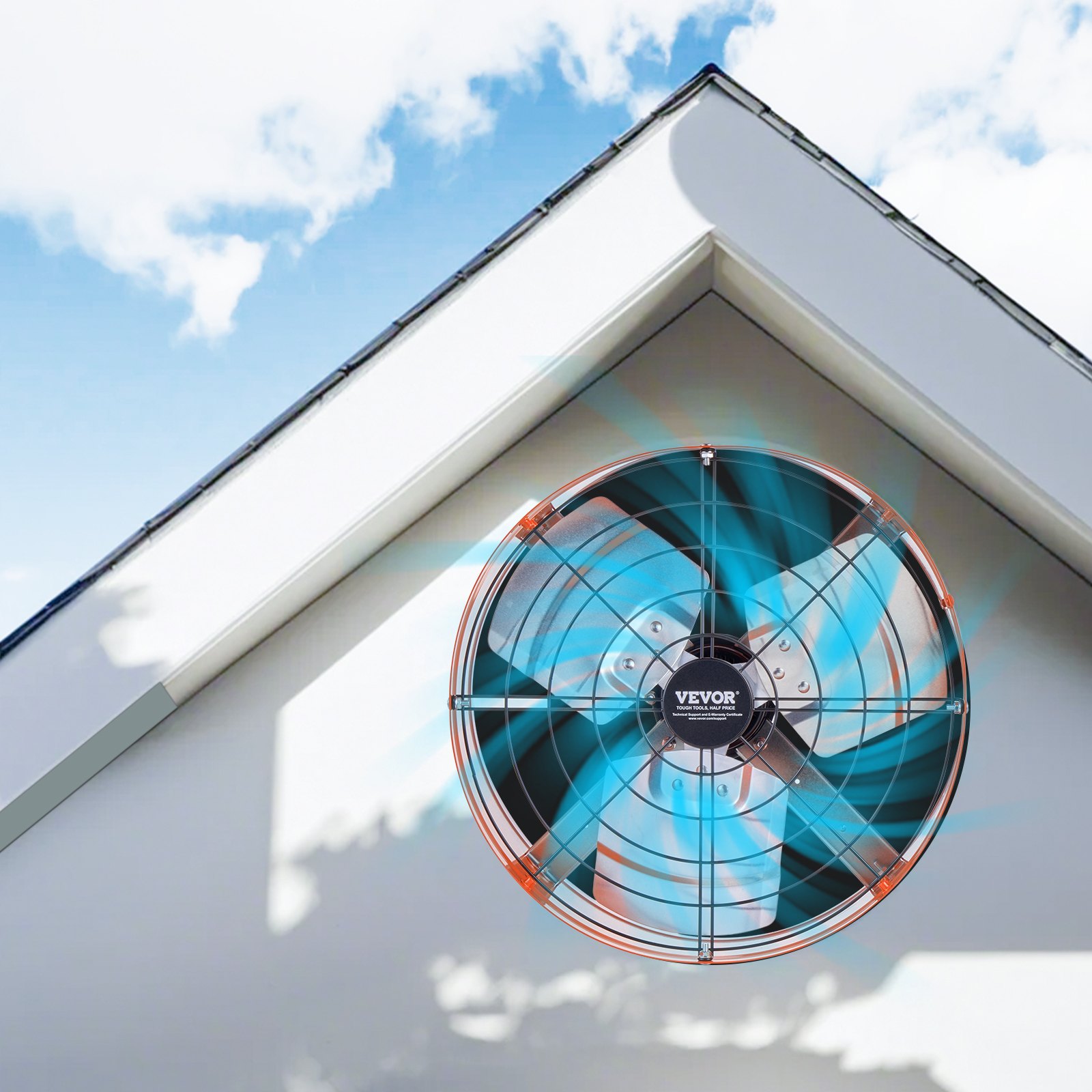 VEVOR Gable Mount Fan, 15 Inch Attic Exhaust Fan with Adjustable Thermostat & Outer Mesh, 1650 CFM House Ventilator Cools Up to 2360 Sq.Ft, Quiet Ventilation for Roof, Garage & Shop, Vibrant Orange
