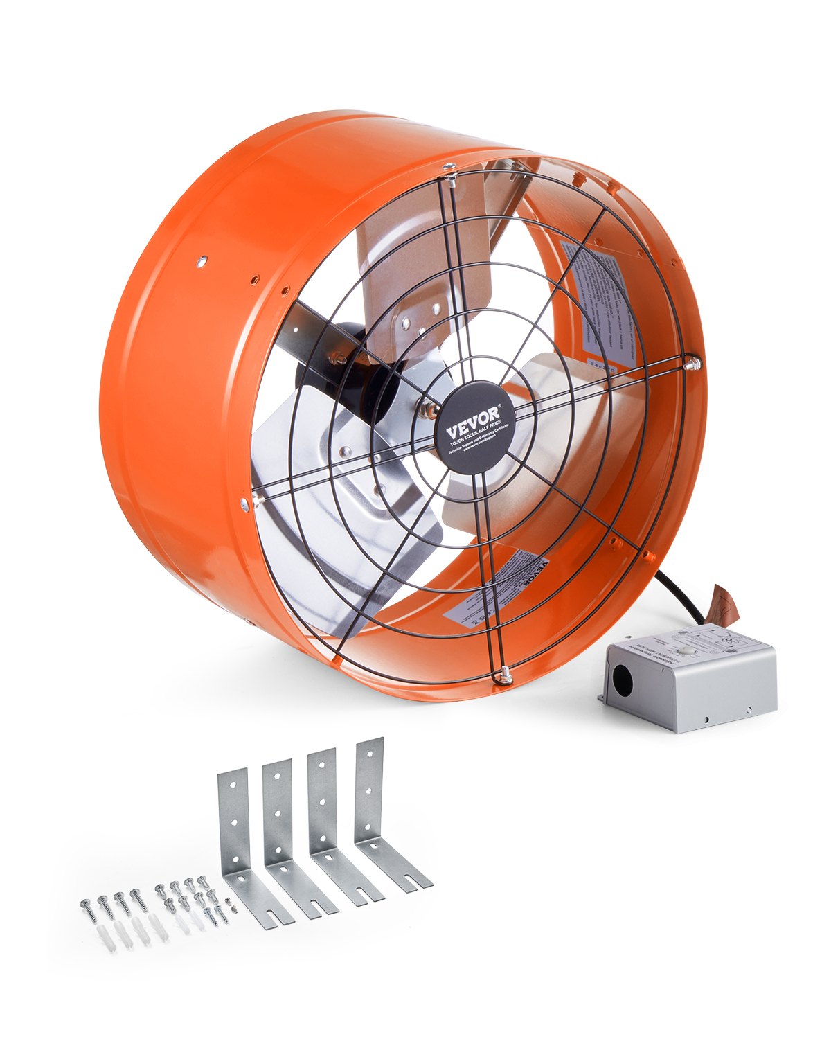 VEVOR Gable Mount Fan, 15 Inch Attic Exhaust Fan with Adjustable Thermostat & Outer Mesh, 1650 CFM House Ventilator Cools Up to 2360 Sq.Ft, Quiet Ventilation for Roof, Garage & Shop, Vibrant Orange