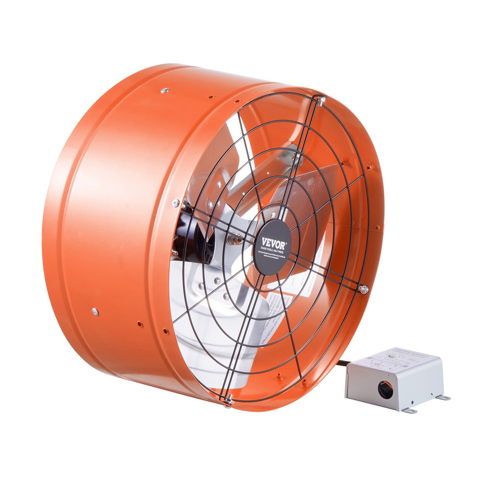 VEVOR Gable Mount Fan, 15 Inch Attic Exhaust Fan with Adjustable Thermostat & Outer Mesh, 1650 CFM House Ventilator Cools Up to 2360 Sq.Ft, Quiet Ventilation for Roof, Garage & Shop, Vibrant Orange