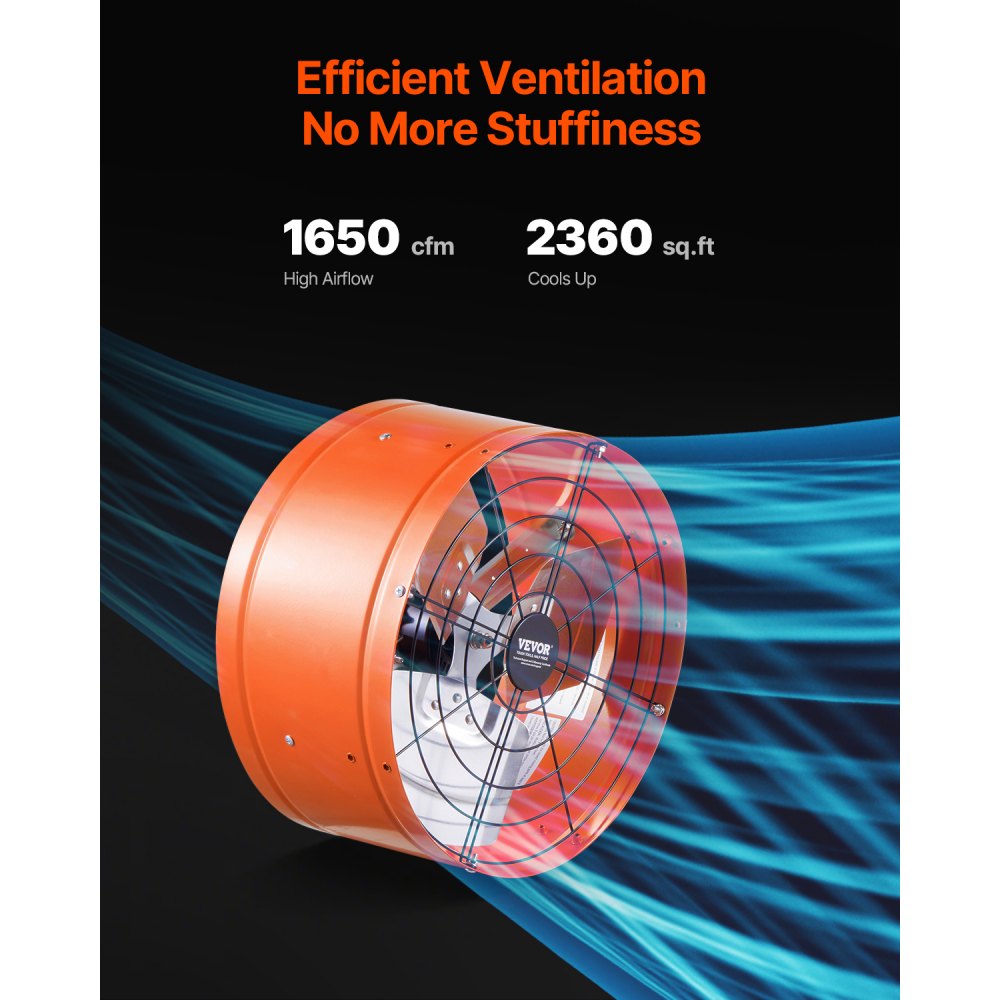 VEVOR Gable Mount Fan, 380 mm Attic Exhaust Fan with Adjustable Thermostat & Outer Mesh, 1650 CFM House Ventilator Cools Up to 2360 Sq.Ft, Quiet Ventilation for Roof, Garage & Shop, Vibrant Orange