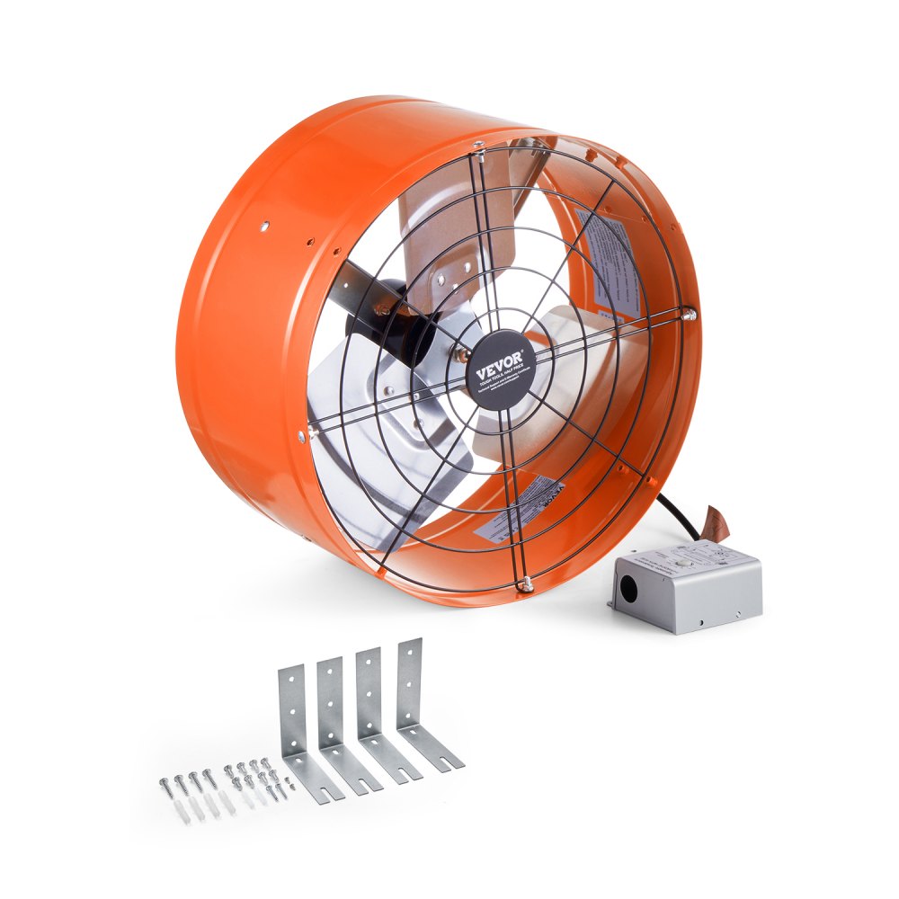VEVOR Gable Mount Fan, 380 mm Attic Exhaust Fan with Adjustable Thermostat & Outer Mesh, 1650 CFM House Ventilator Cools Up to 2360 Sq.Ft, Quiet Ventilation for Roof, Garage & Shop, Vibrant Orange