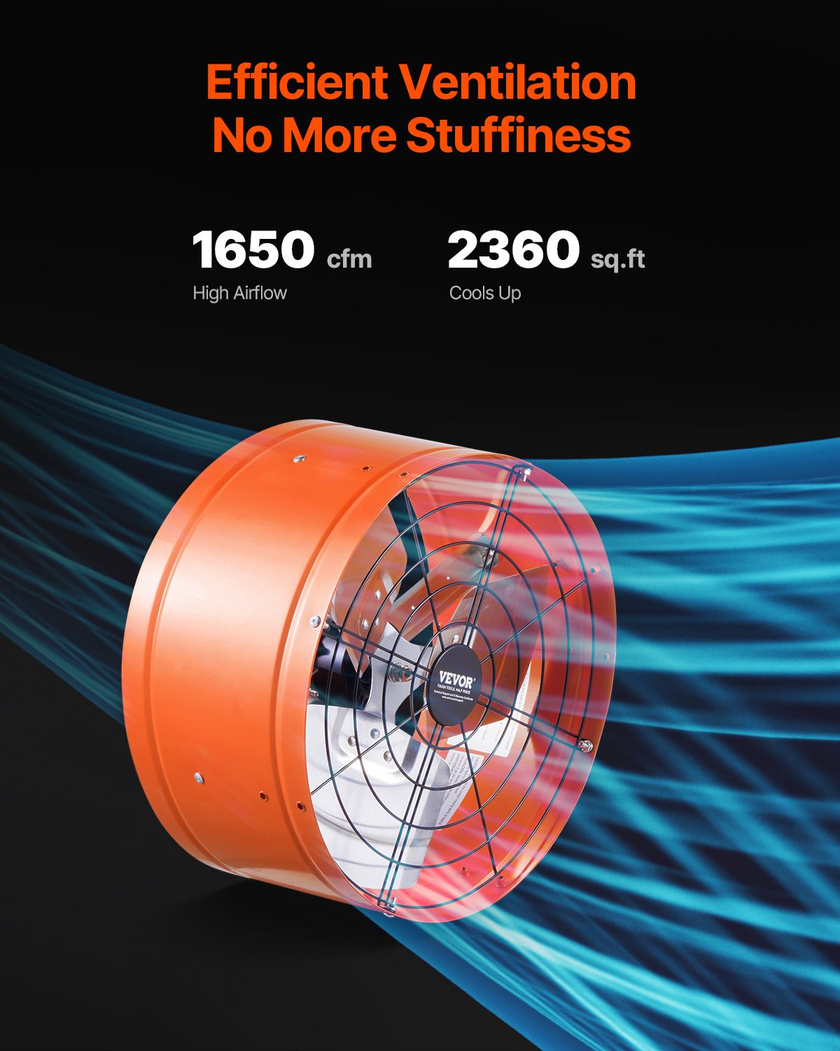 VEVOR Gable Mount Fan, 380 mm Attic Exhaust Fan with Adjustable Thermostat & Outer Mesh, 1650 CFM House Ventilator Cools Up to 2360 Sq.Ft, Quiet Ventilation for Roof, Garage & Shop, Vibrant Orange