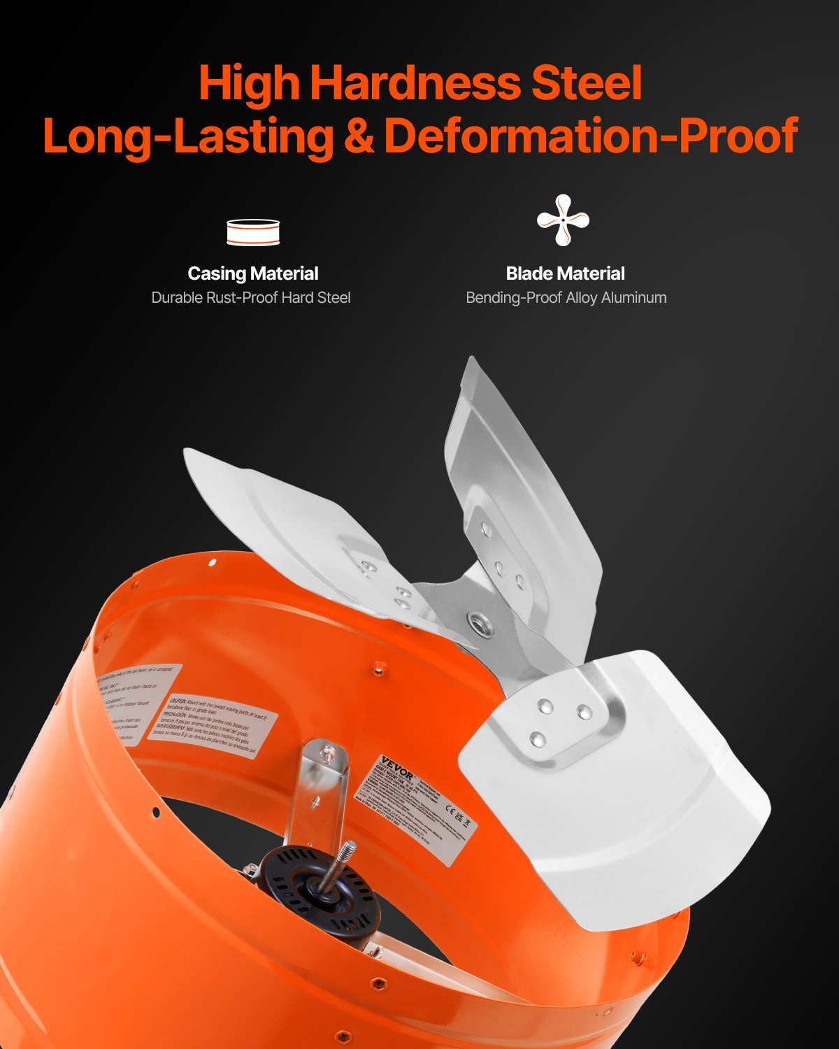 VEVOR Gable Mount Fan, 380 mm Attic Exhaust Fan with Adjustable Thermostat & Outer Mesh, 1650 CFM House Ventilator Cools Up to 2360 Sq.Ft, Quiet Ventilation for Roof, Garage & Shop, Vibrant Orange