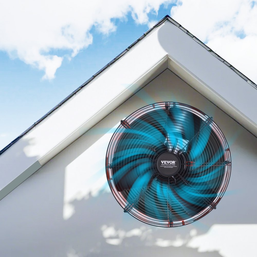 VEVOR Gable Mount Fan, 16 Inch Attic Exhaust Fan with Adjustable Thermostat & Outer Mesh, 2940 CFM House Ventilator Cools Up to 4200 Sq.Ft, Quiet Ventilation for Roof, Garage & Shop, Vibrant Orange