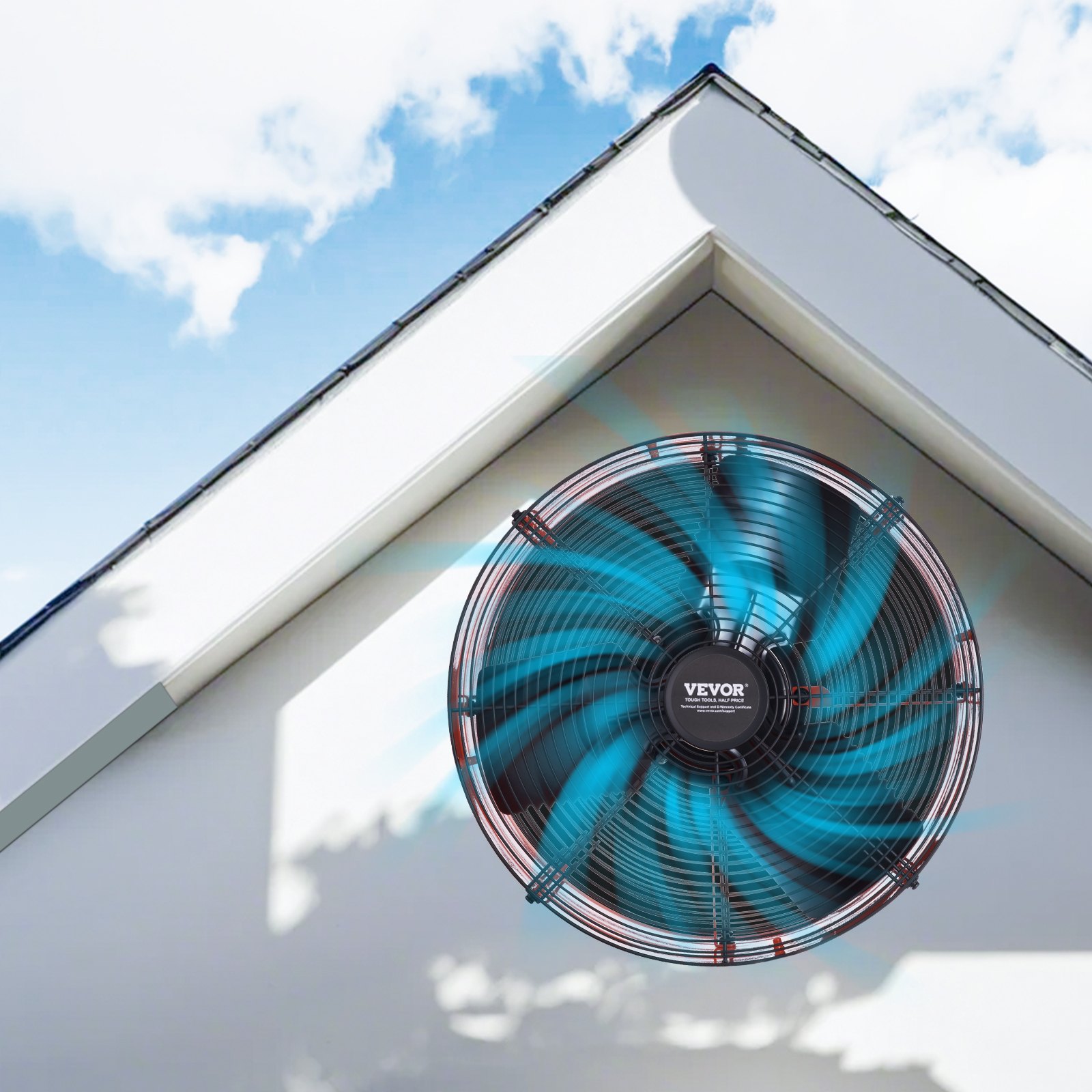 VEVOR Gable Mount Fan, 16 Inch Attic Exhaust Fan with Adjustable Thermostat & Outer Mesh, 2940 CFM House Ventilator Cools Up to 4200 Sq.Ft, Quiet Ventilation for Roof, Garage & Shop, Vibrant Orange