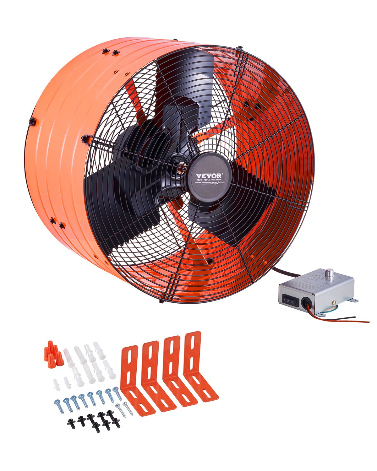 VEVOR Gable Mount Fan, 16 Inch Attic Exhaust Fan with Adjustable Thermostat & Outer Mesh, 2940 CFM House Ventilator Cools Up to 4200 Sq.Ft, Quiet Ventilation for Roof, Garage & Shop, Vibrant Orange
