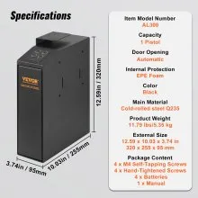 VEVOR Mounted Gun Safe for Pistols, Biometric Gun Safe with Three Quick Access Ways of Fingerprints, Passwords and Keys, Handgun Safe for 1 Pistol for Home, Bedside, Nightstand, Wall