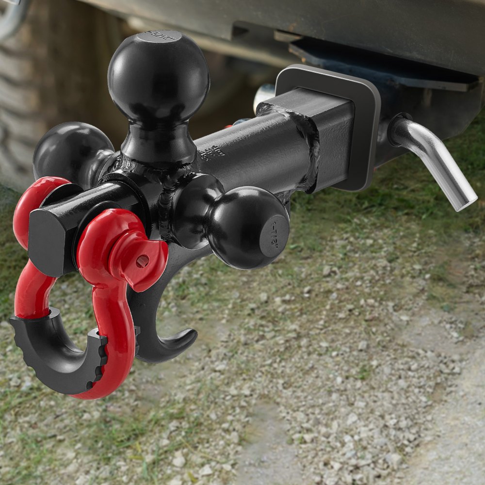 VEVOR Trailer Hitch, Tri-Ball Mount with Hook & D-ring, Trailer Ball Size 1-7/8", 2" & 2-5/16", Fit 2-Inch Hitch Receiver, Max 44000 lbs Ball Hitch, Towing Hitch for RVs, SUVs, ATVs, and Trucks, Black