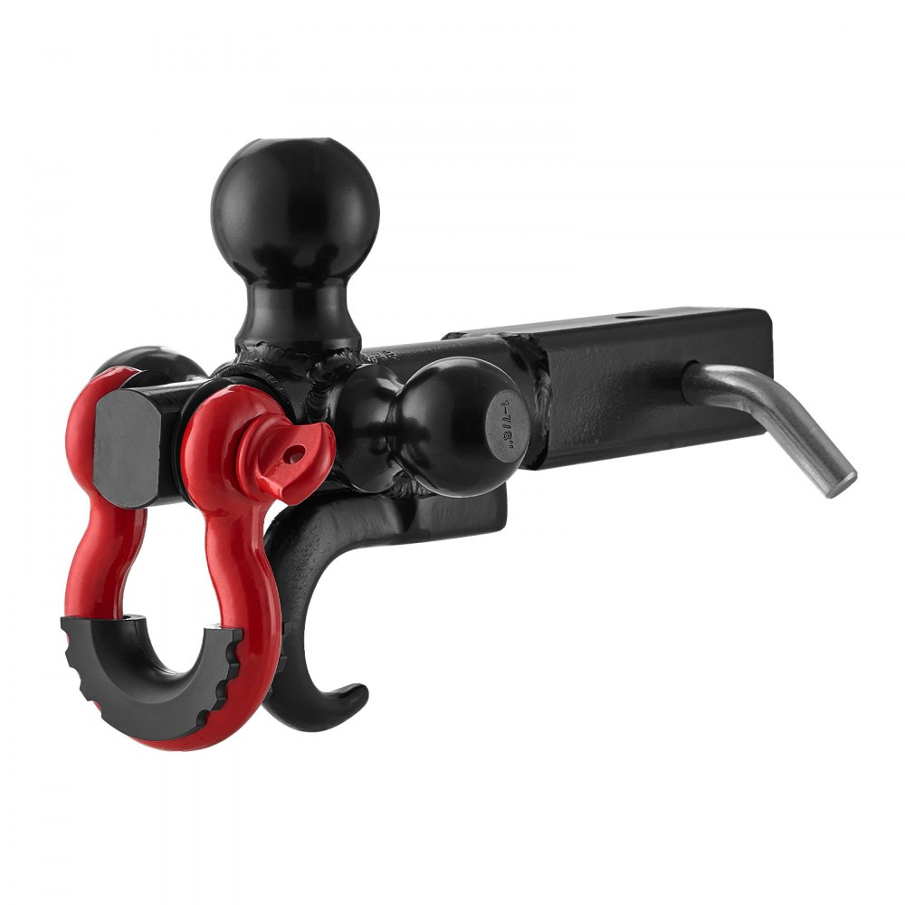 VEVOR Trailer Hitch, Tri-Ball Mount with Hook & D-ring, Trailer Ball Size 1-7/8", 2" & 2-5/16", Fit 2-Inch Hitch Receiver, Max 44000 lbs Ball Hitch, Towing Hitch for RVs, SUVs, ATVs, and Trucks, Black
