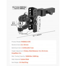 Adjustable Trailer Hitch 2" Receiver 6" Drop Tri-Ball Hitch 13000 lbs