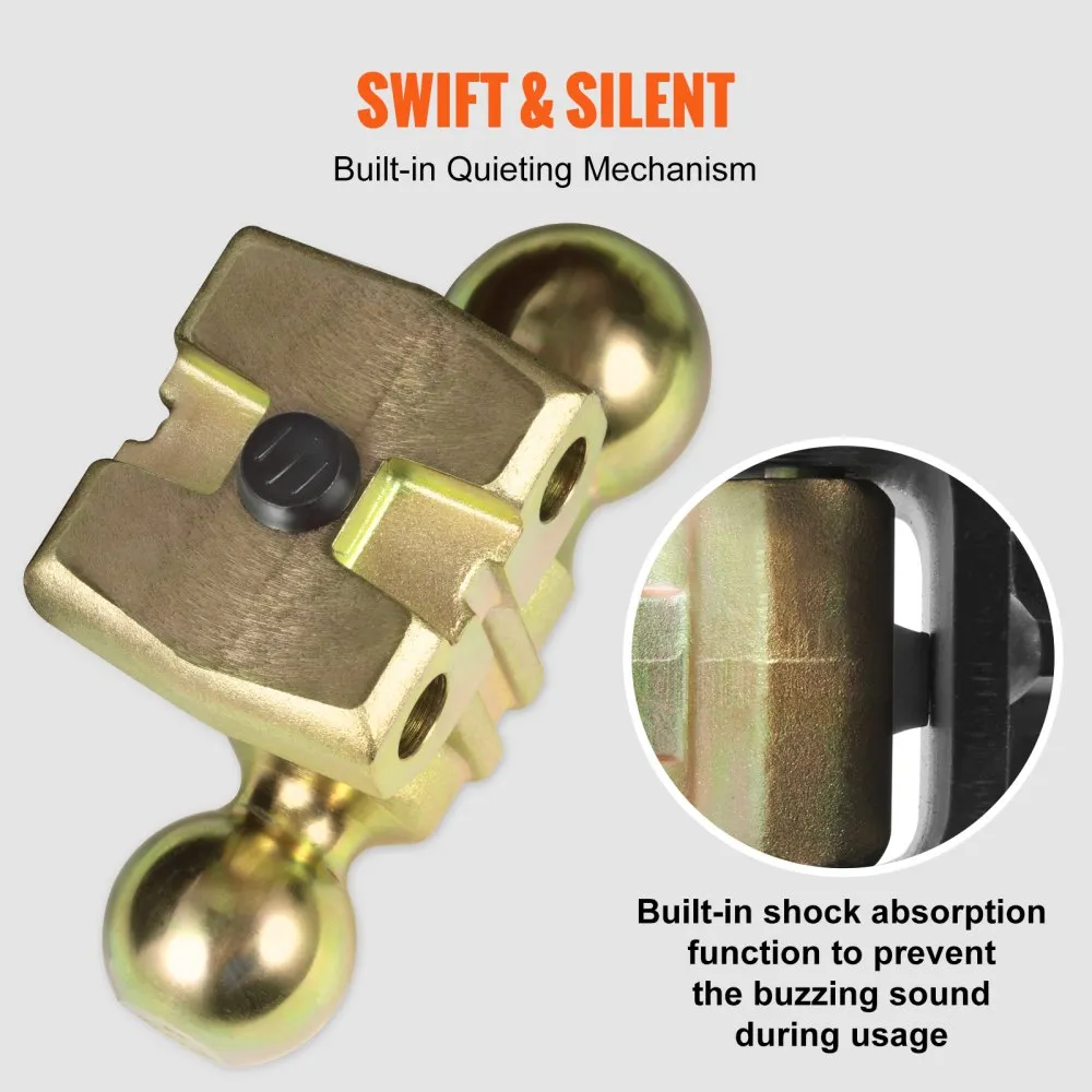 VEVOR adjustable trailer hitch with built-in quieting mechanism shown in gold.