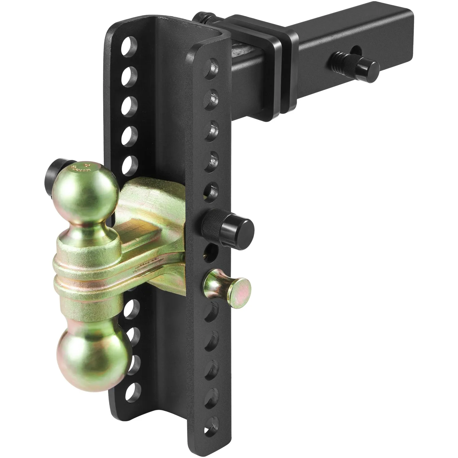 VEVOR adjustable trailer hitch with dual ball mount and vertical adjustment holes designed for towing.