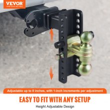 VEVOR Adjustable Trailer Hitch, 203.2 mm Drop & 165.1 mm Rise Hitch Ball Mount with 50.8 mm Receiver, Solid Tube, 6350 kg GTW, 50.8 m and 58.7 mm 45# Steel Tow Balls with Key Lock for Truck Towing