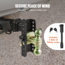 VEVOR Adjustable Trailer Hitch, 152.4 mm Drop & 114.3 mm Rise Hitch Ball Mount with 50.8 mm Receiver, Solid Tube, 6350 kg GTW, 50.8 mm and 58.7 mm 45# Steel Tow Balls with Key Lock for Truck Towing