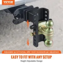 VEVOR Adjustable Trailer Hitch, 15cm Drop & 11.43cm Rise Hitch Ball Mount with 6.35cm Receiver, Solid Tube, 6577 kgs GTW, 5.08cm & 5.08-0.79cm 45# Steel Tow Balls with Key Lock for Truck Towing