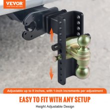 VEVOR Adjustable Trailer Hitch, 203.2 mm Drop & 165.1 mm Rise Hitch Ball Mount with 63.5 mm Receiver, Solid Tube, 6577 kg GTW, 50.8 mm & 58.7 mm 45# Steel Tow Balls with Key Lock for Truck Towing