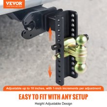 VEVOR Adjustable Trailer Hitch, 25 cm Drop & 21.59 cm Rise Hitch Ball Mount with 6.35 cm Receiver Solid Tube, 6577 kgs GTW, 5.08 cm & 5.08-0.79 cm 45# Steel Tow Balls with Key Lock for Truck Towing