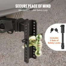 VEVOR Adjustable Trailer Hitch, 10-Inch Drop & 8.5-Inch Rise Hitch Ball Mount with 2.5-Inch Receiver Solid Tube, 14,500 lbs GTW, 2-Inch & 2-5/16-Inch 45# Steel Tow Balls with Key Lock for Truck Towing