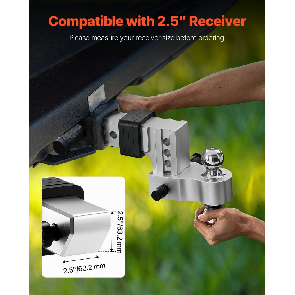 VEVOR Adjustable Trailer Hitch, 4-Inch Drop Hitch Ball Mount, Fit 2.5-Inch Receiver, Heavy Duty Aluminum Alloy Tow Hitch with 2" & 2-5/16" Balls, 18500 lbs GTW, Receiver Hitch with Anti-theft Pin