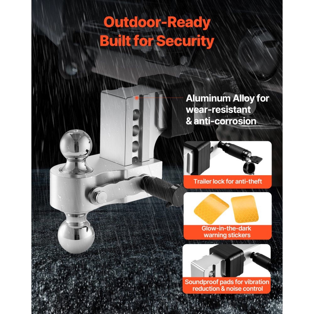 VEVOR Adjustable Trailer Hitch, 4-Inch Drop Hitch Ball Mount, Fit 2.5-Inch Receiver, Heavy Duty Aluminum Alloy Tow Hitch with 2" & 2-5/16" Balls, 18500 lbs GTW, Receiver Hitch with Anti-theft Pin
